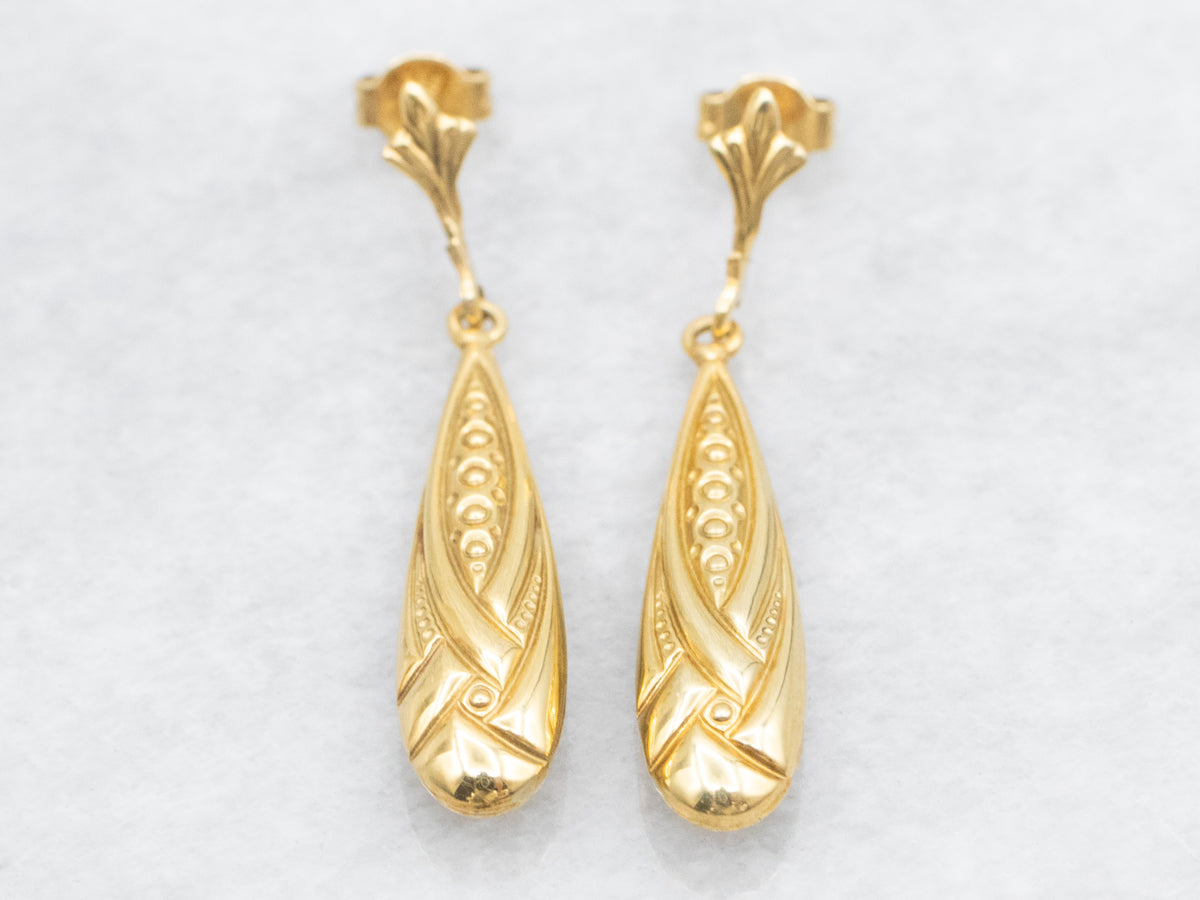 Vintage Gold Teardrop Patterned Drop Earrings