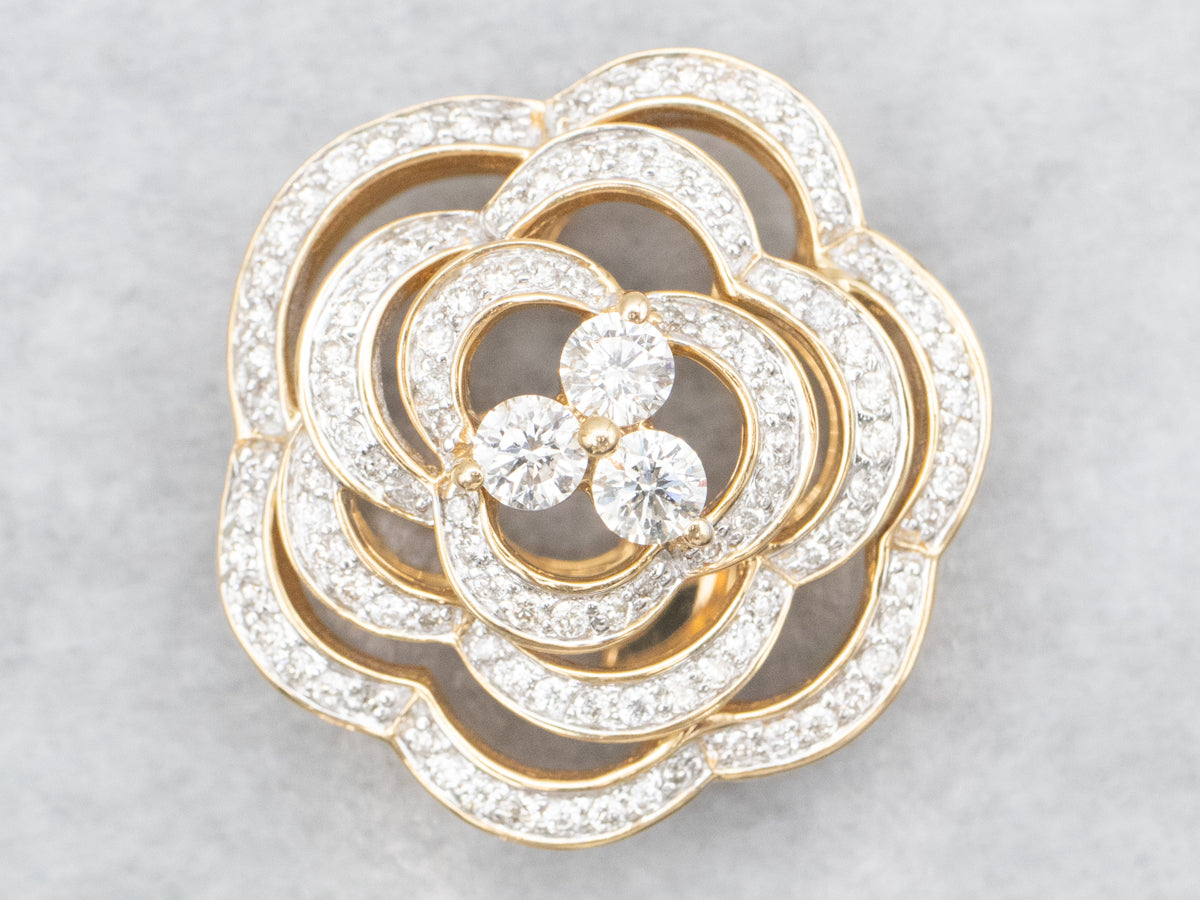 Stunning Gold Diamond Rose Blossom Pendant