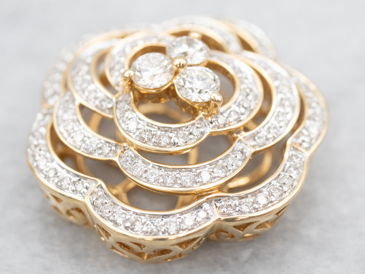 Stunning Gold Diamond Rose Blossom Pendant