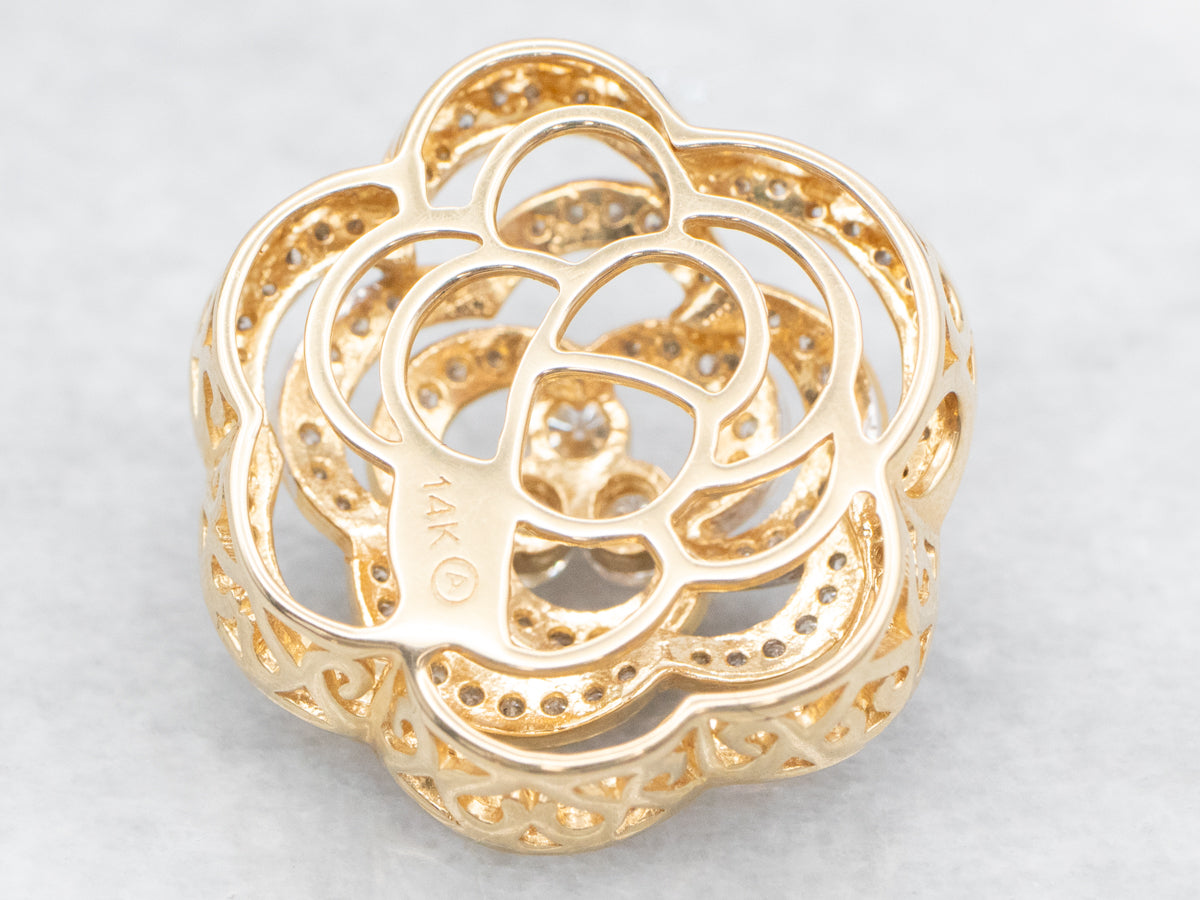 Stunning Gold Diamond Rose Blossom Pendant