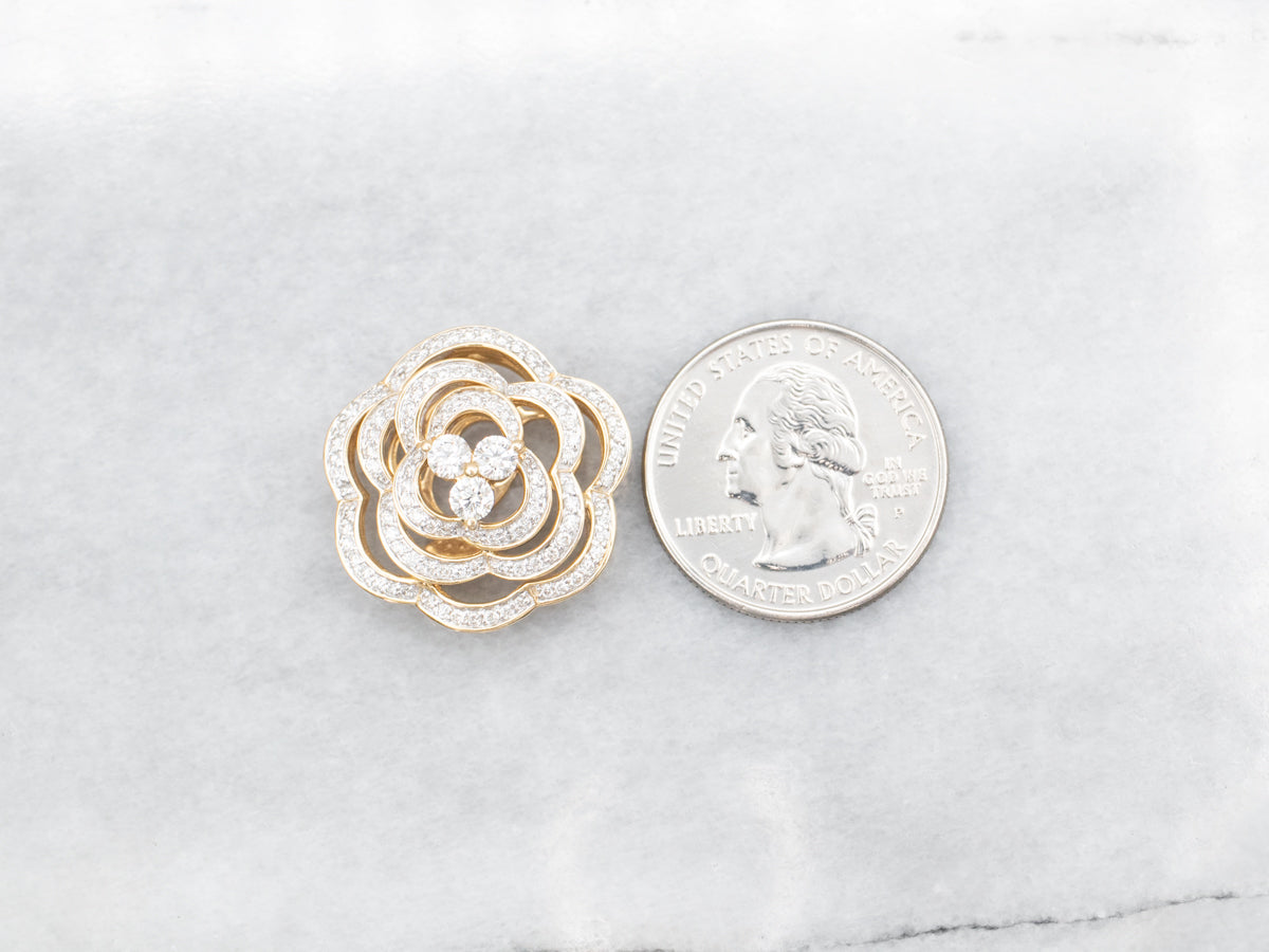 Stunning Gold Diamond Rose Blossom Pendant