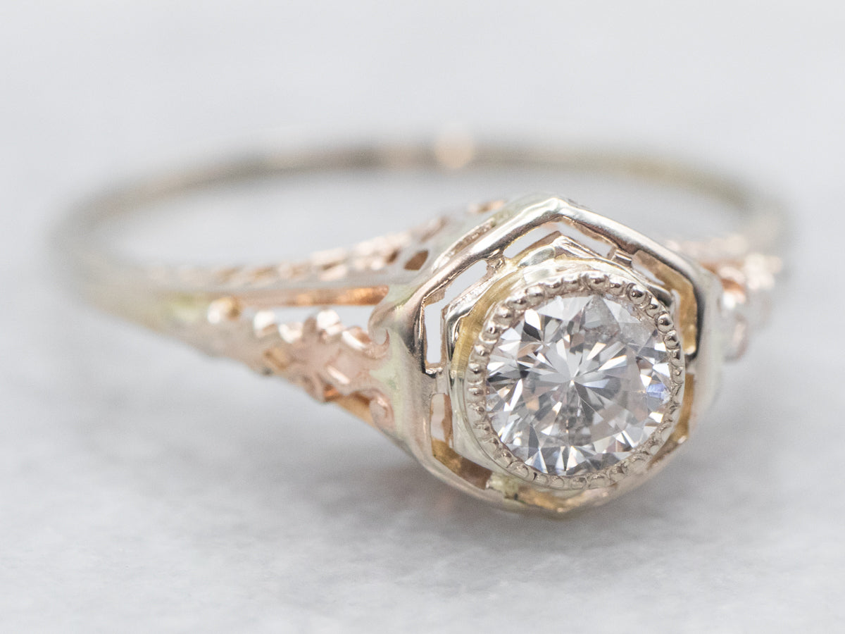 Two Tone Diamond Solitaire Engagement Ring