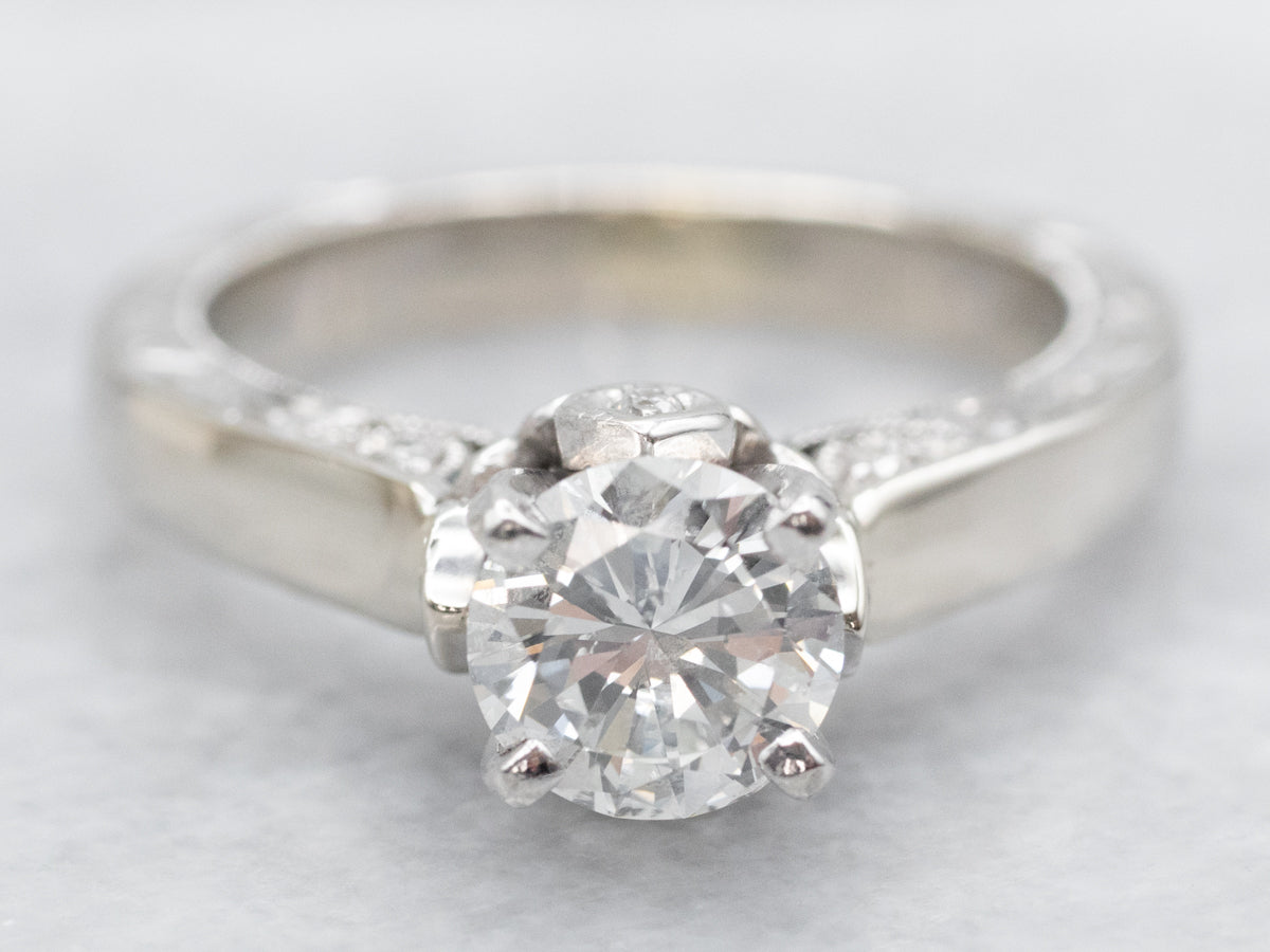 White Gold Diamond Engagement Ring with Diamond Accents
