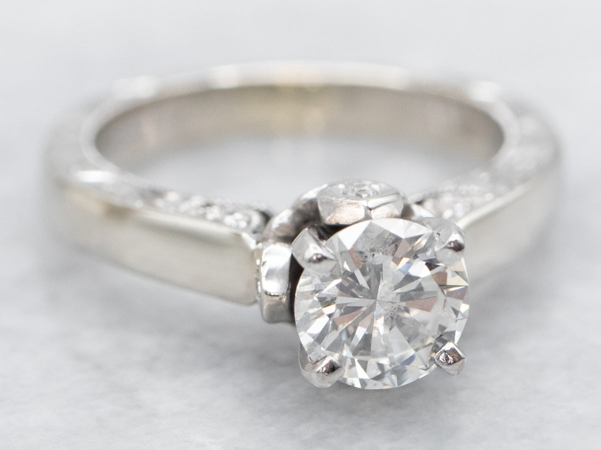 White Gold Diamond Engagement Ring with Diamond Accents