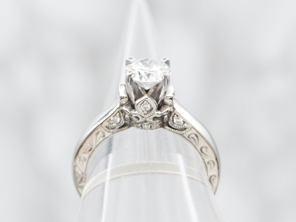 White Gold Diamond Engagement Ring with Diamond Accents