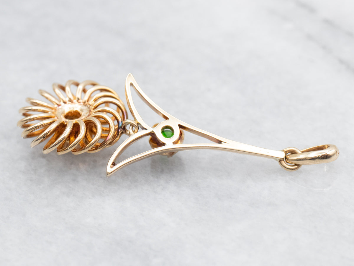Yellow Gold Diamond and Green Garnet Lavalier Pendant