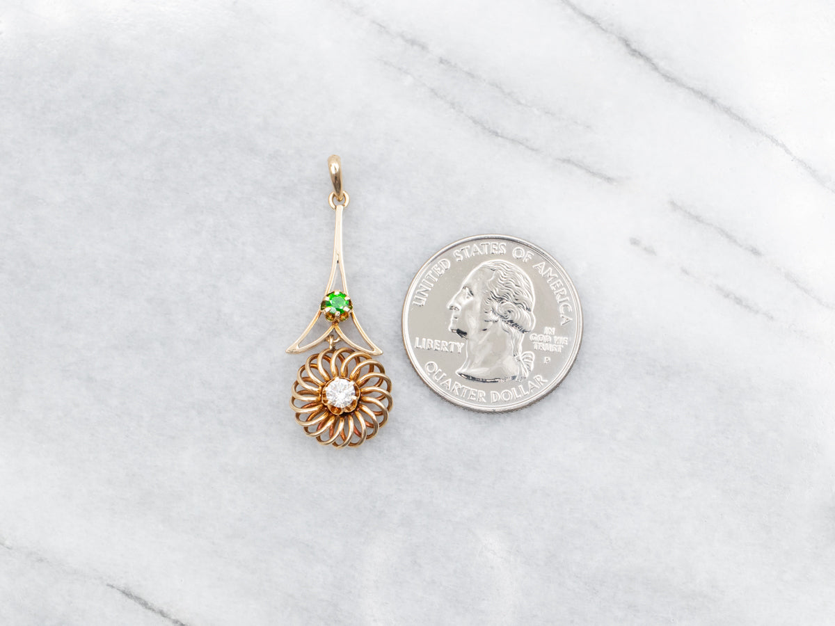 Yellow Gold Diamond and Green Garnet Lavalier Pendant