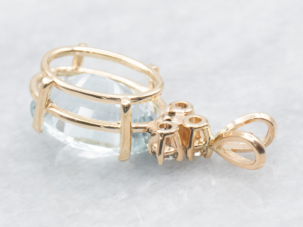 Yellow Gold Aquamarine Pendant with Diamond Accents