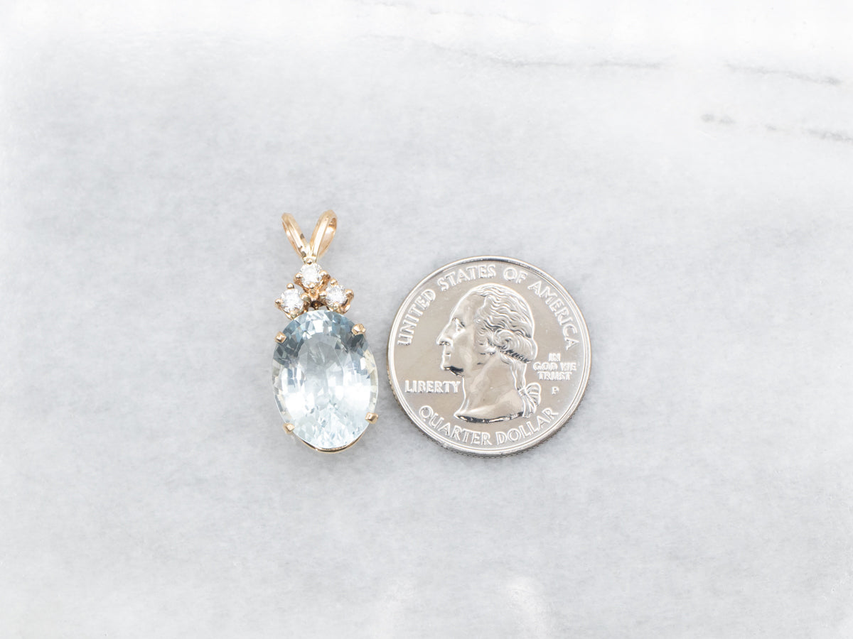 Yellow Gold Aquamarine Pendant with Diamond Accents