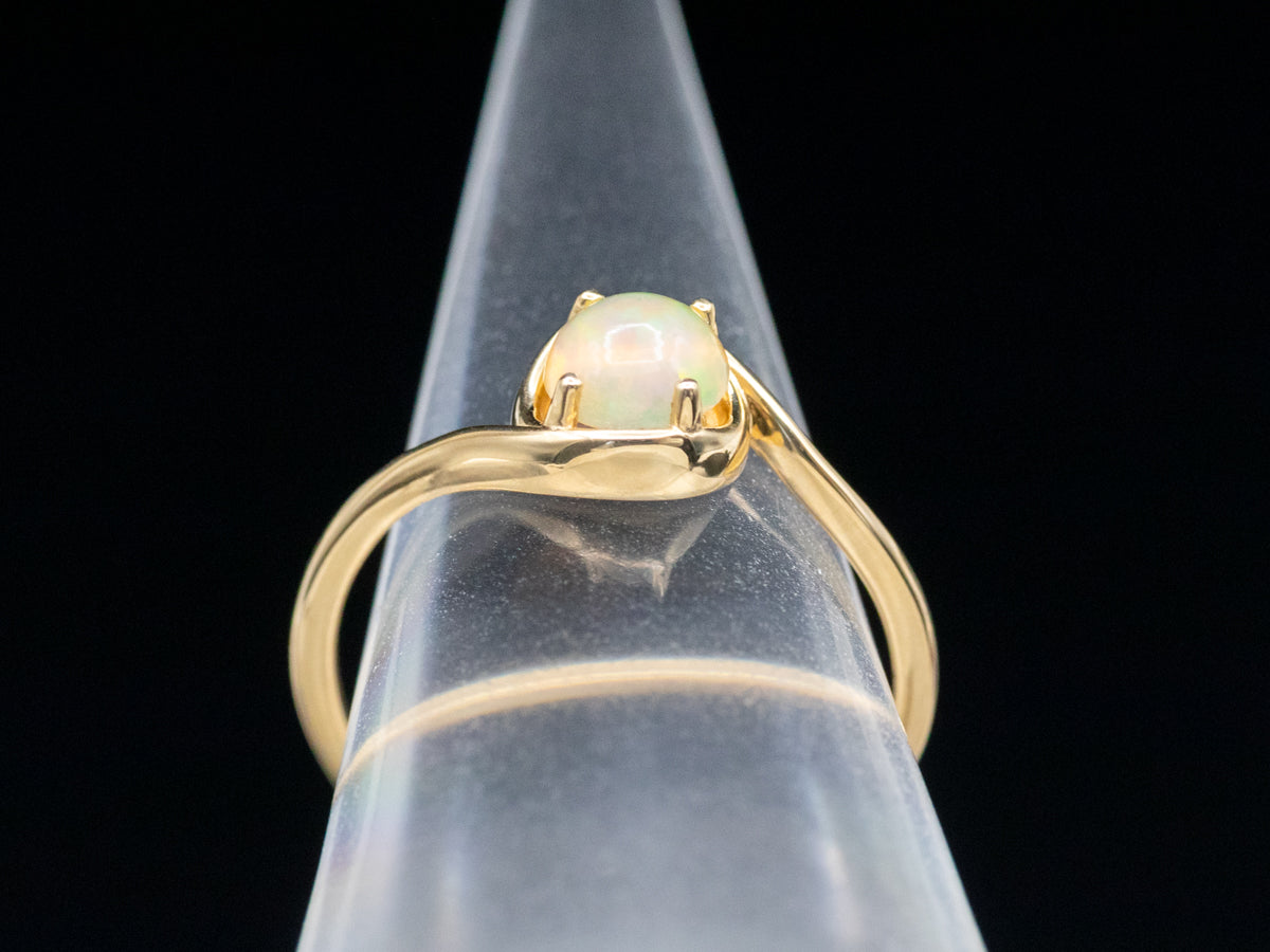 Vintage Yellow Gold Opal Solitaire Bypass Ring