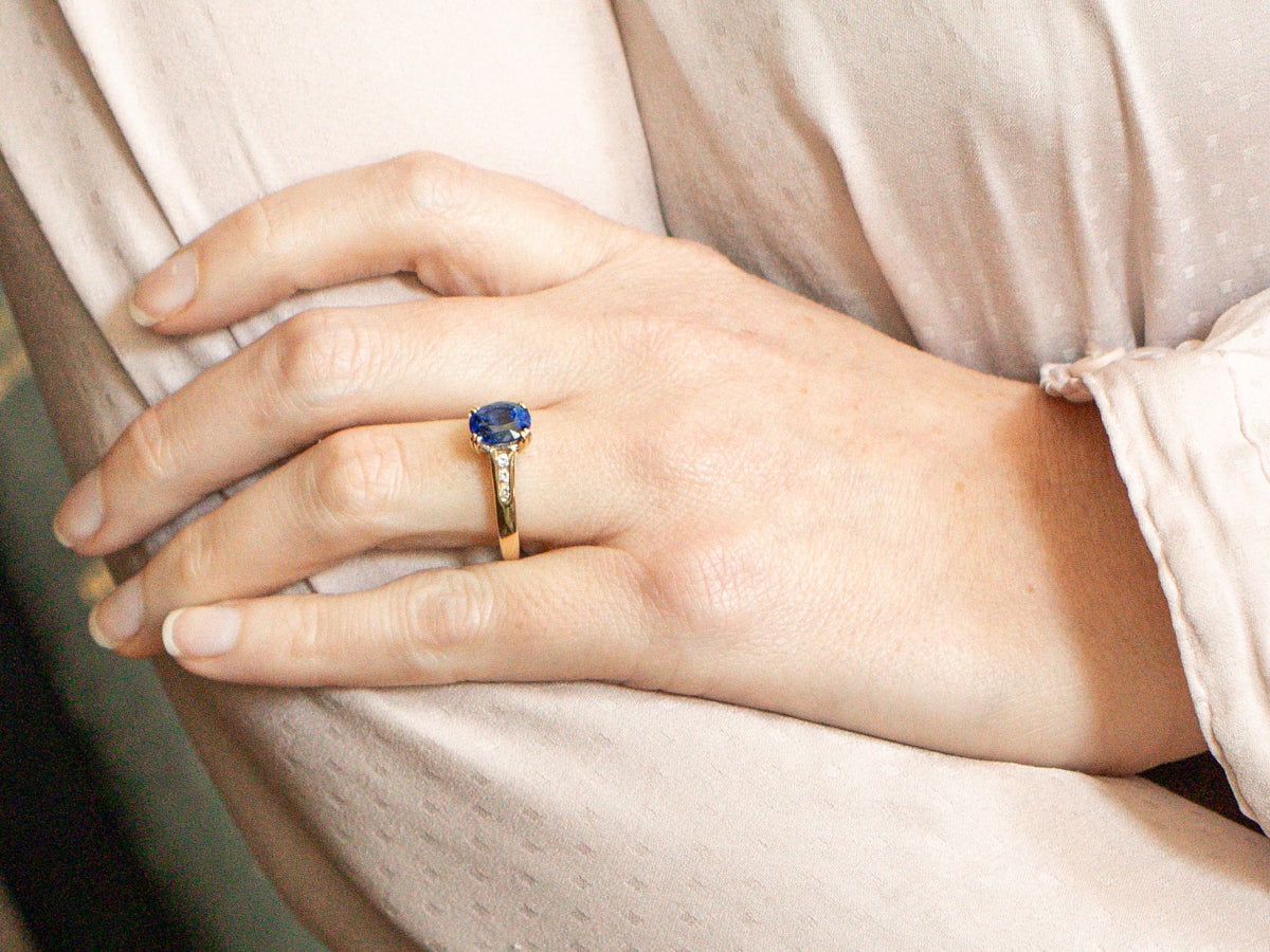 Yellow Gold Sapphire Engagement Ring with Diamond Accents
