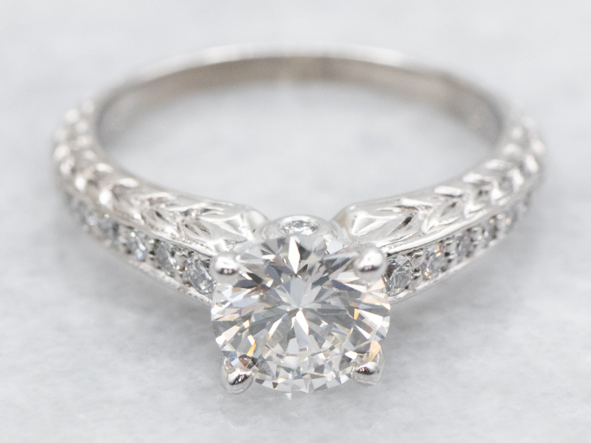 Engraved Round Brilliant Diamond Engagement Ring