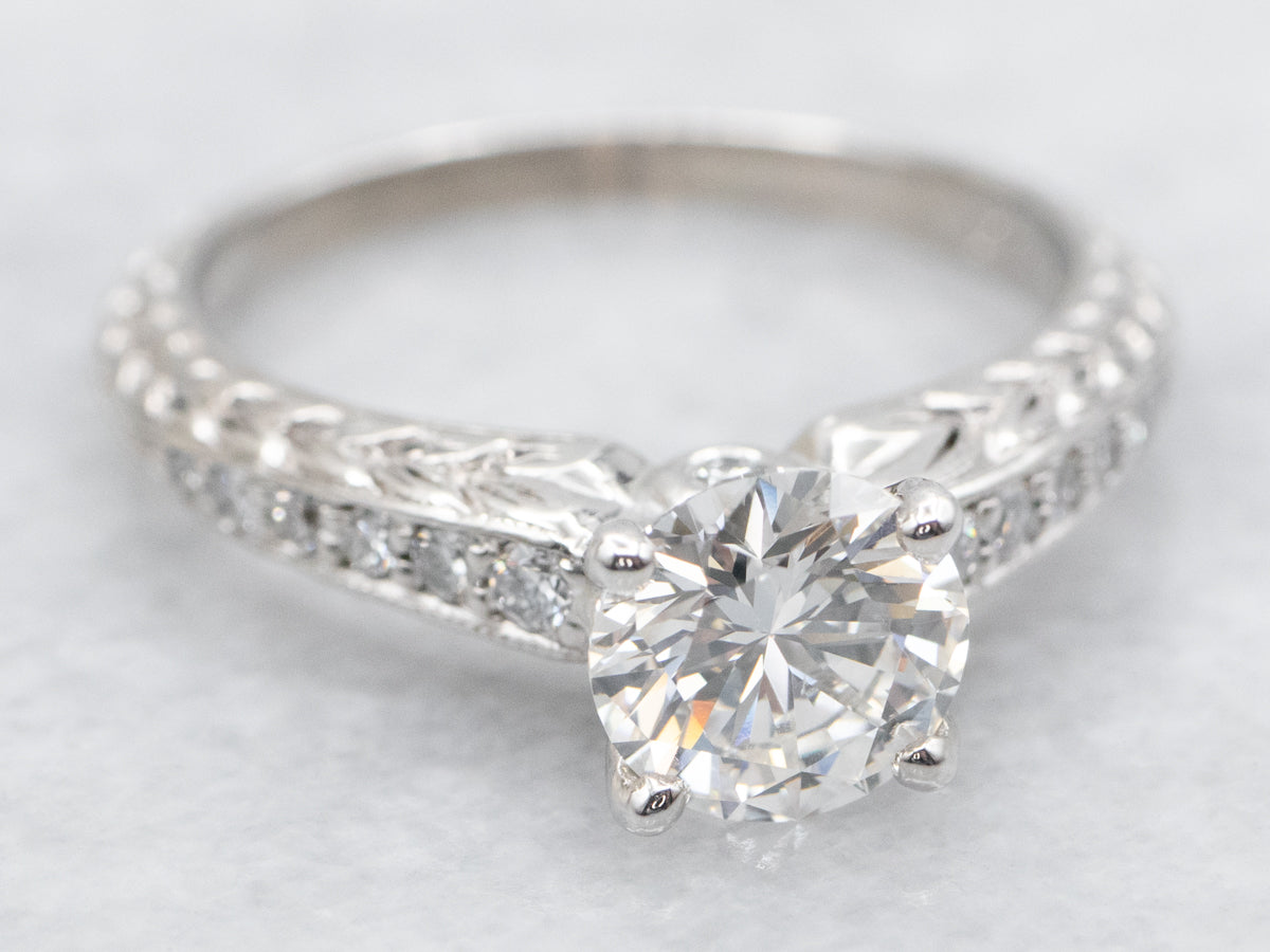 Engraved Round Brilliant Diamond Engagement Ring