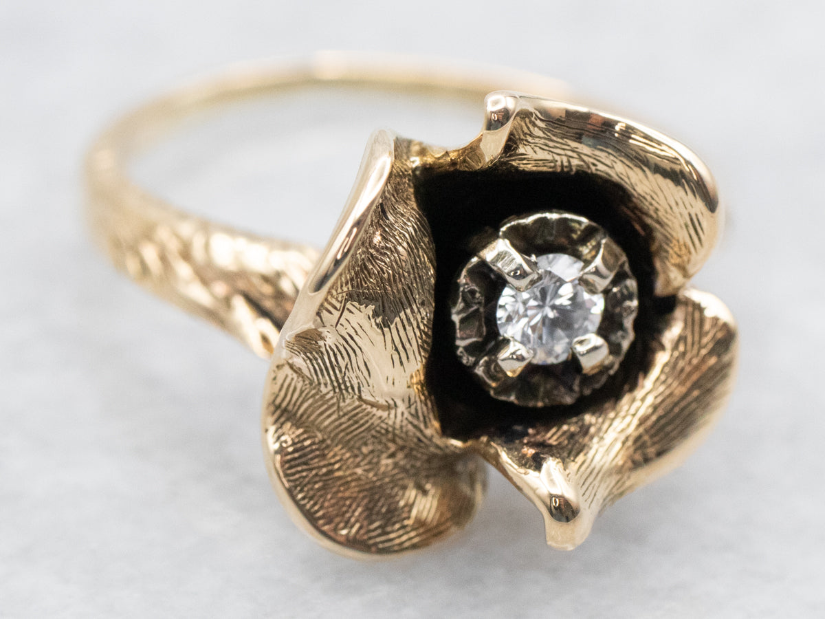 Vintage Gold Diamond Flower Solitaire Ring