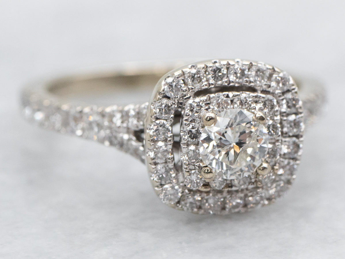 Modern Double Diamond Halo Engagement Ring