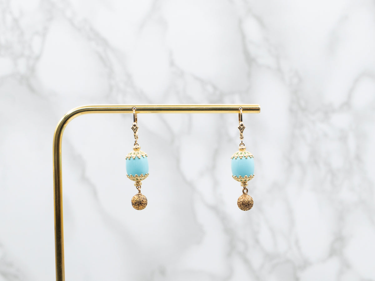 Yellow Gold Turquoise Bead Drop Earrings