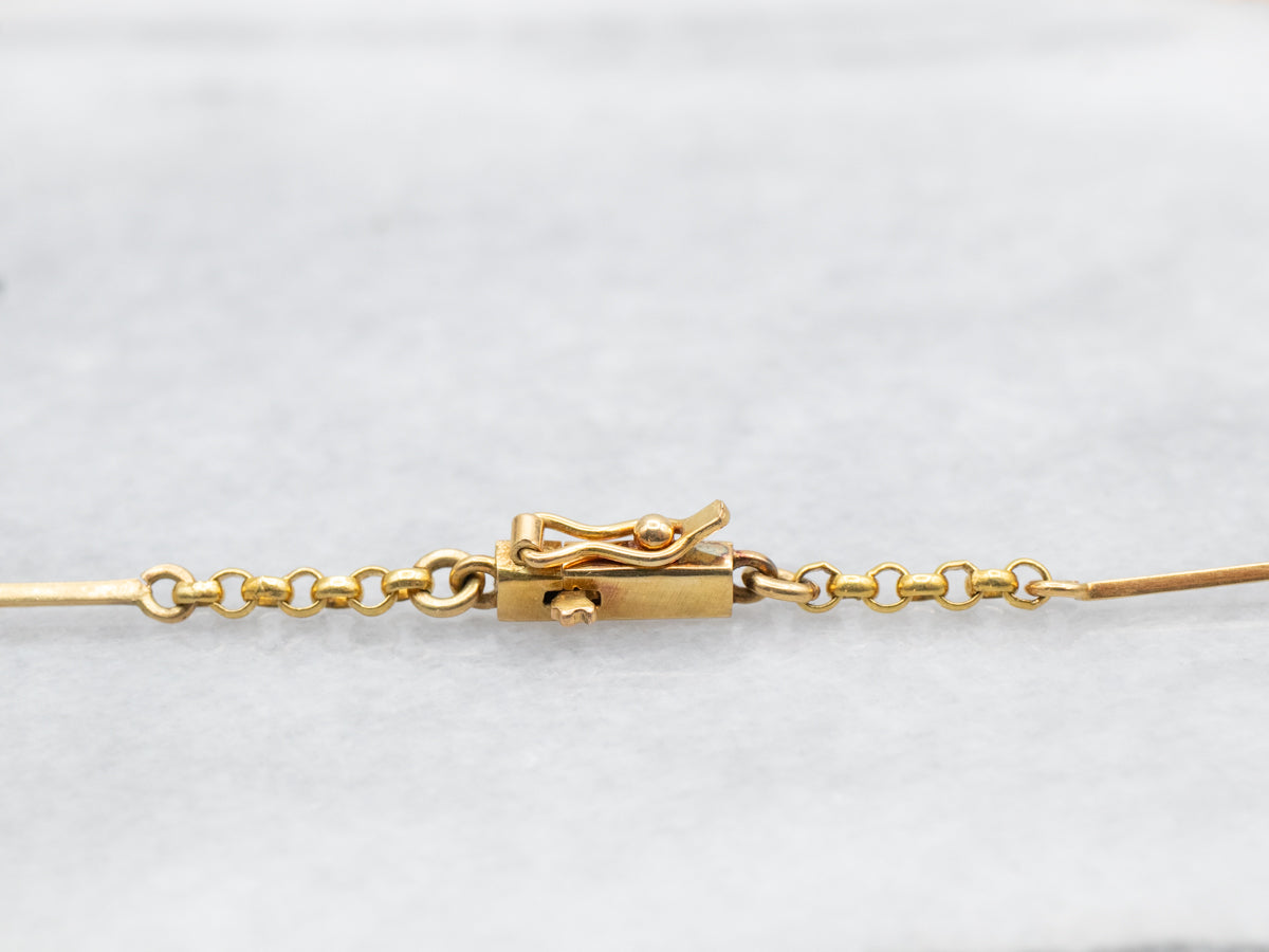 Rolo and Bar Link Enamel Flower and Diamond Lariat Chain