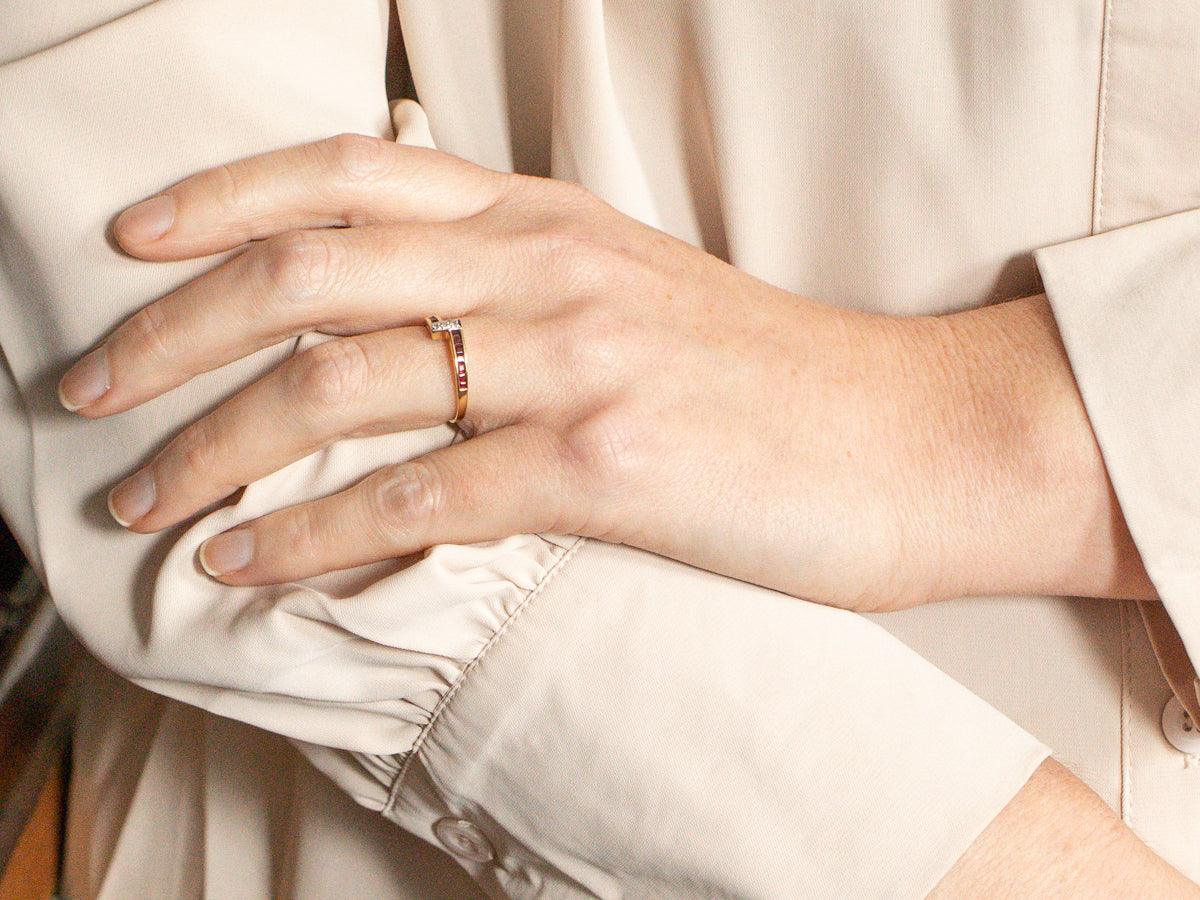 Diamond and Ruby Bypass Ring