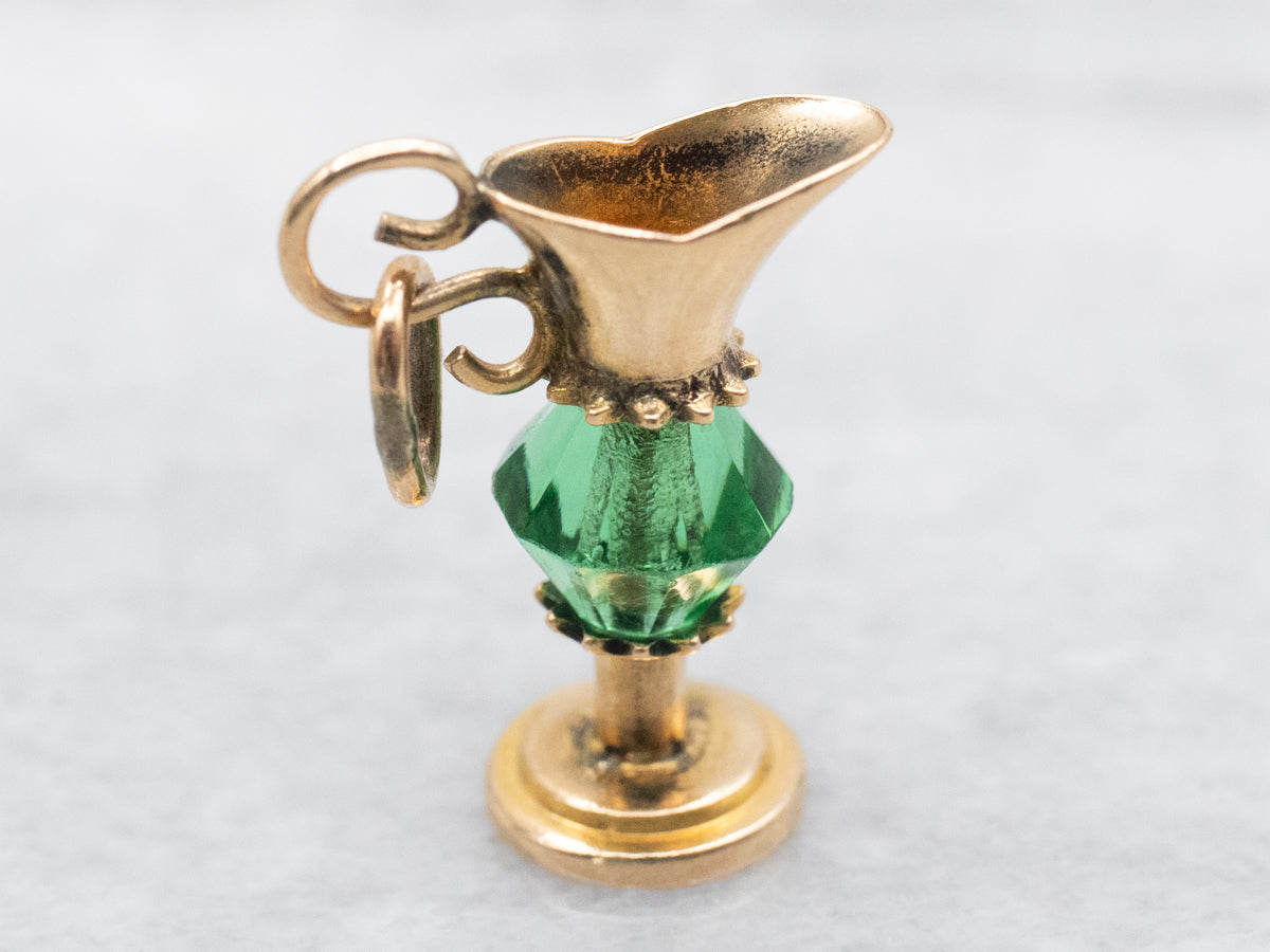 Vintage Green Glass Bead Pitcher Charm