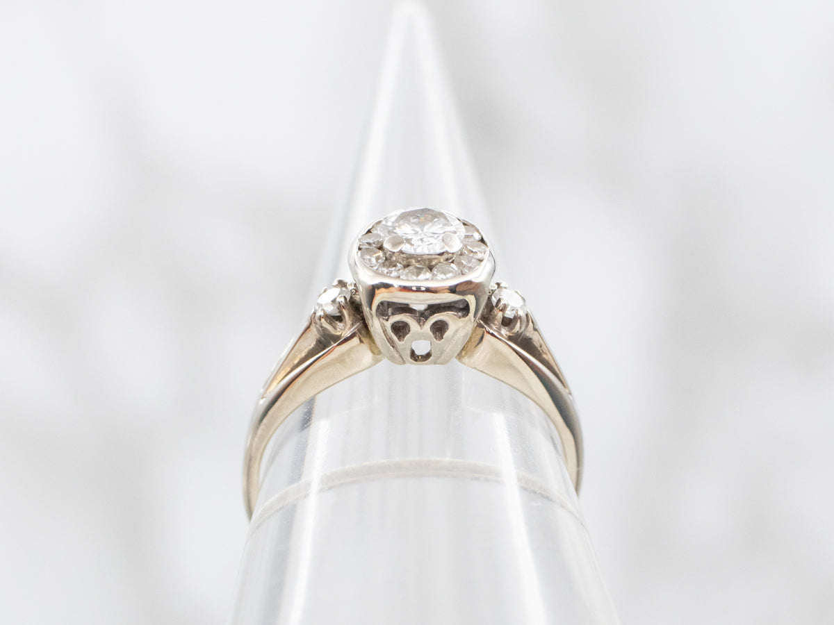 Vintage Diamond Halo Engagement Ring