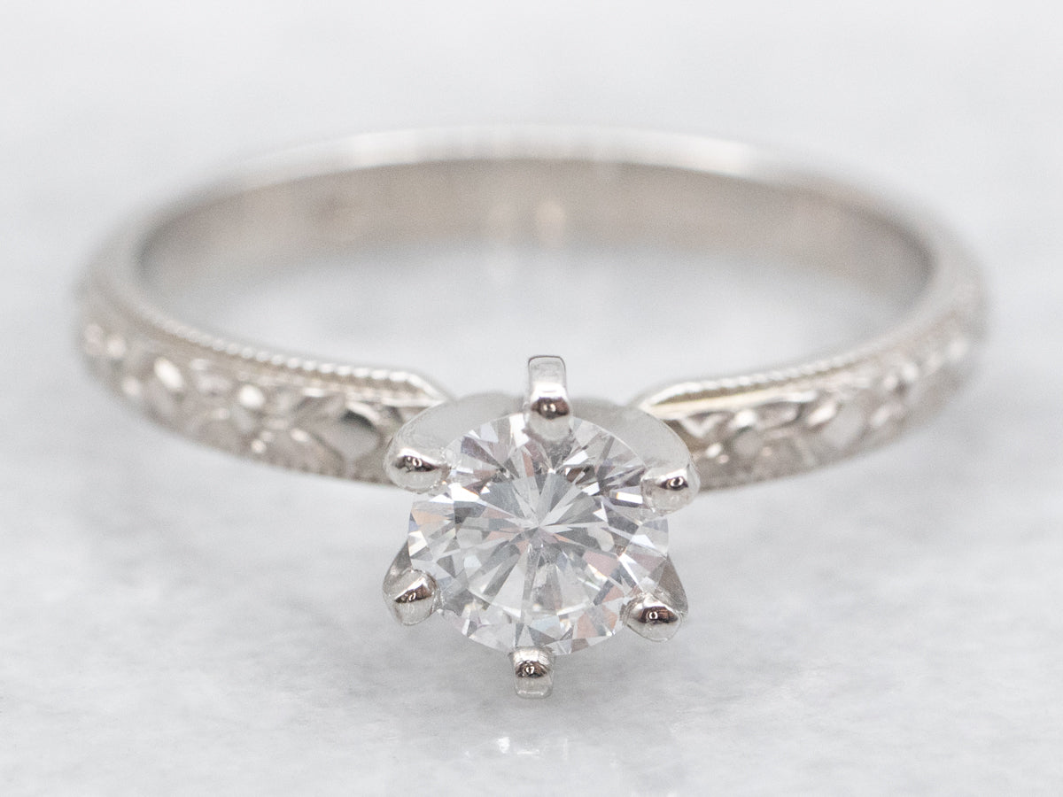 Forget-Me-Not Platinum and Diamond Solitaire Engagement Ring