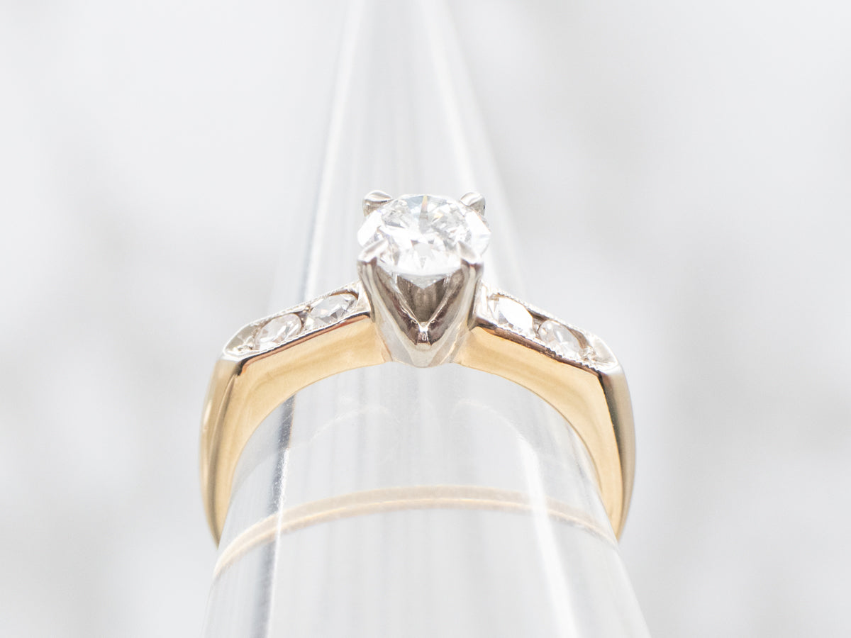 Retro Era Diamond Engagement Ring with Diamond Accents
