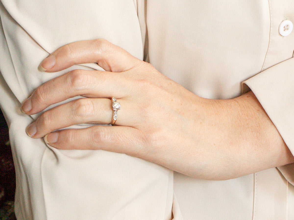 Retro Era Diamond Engagement Ring with Diamond Accents