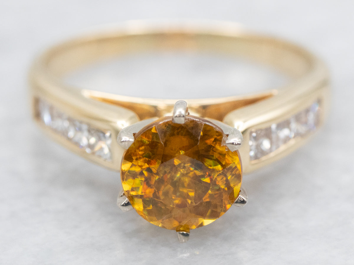 Golden Sphene and Diamond Ring