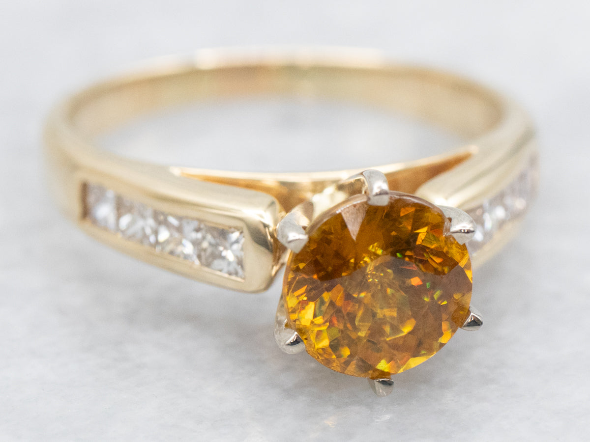 Golden Sphene and Diamond Ring