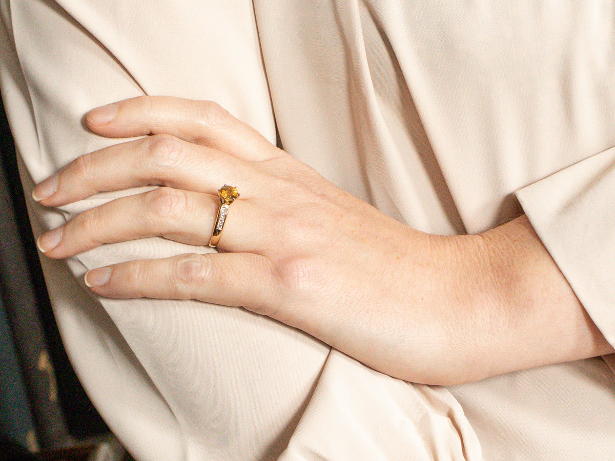 Golden Sphene and Diamond Ring