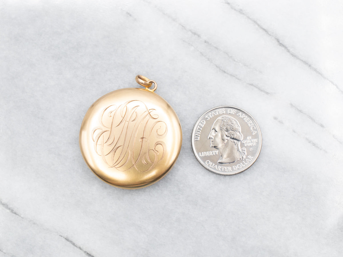 Vintage Gold "LMK" Engraved Round Locket
