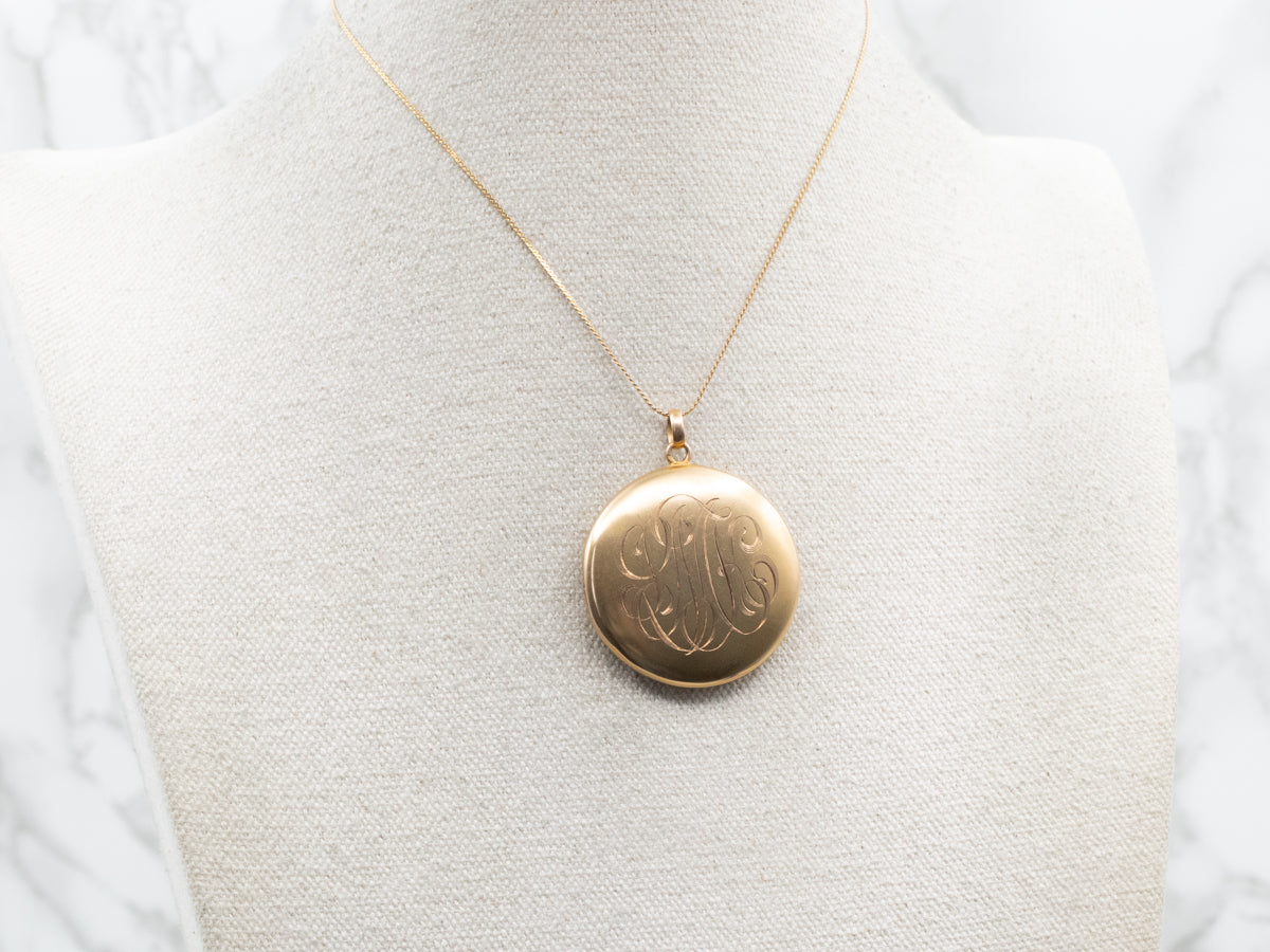 Vintage Gold "LMK" Engraved Round Locket