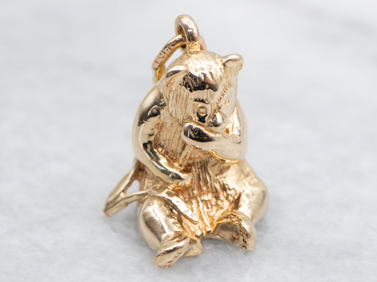 Vintage Gold Panda Bear with Bamboo  Charm