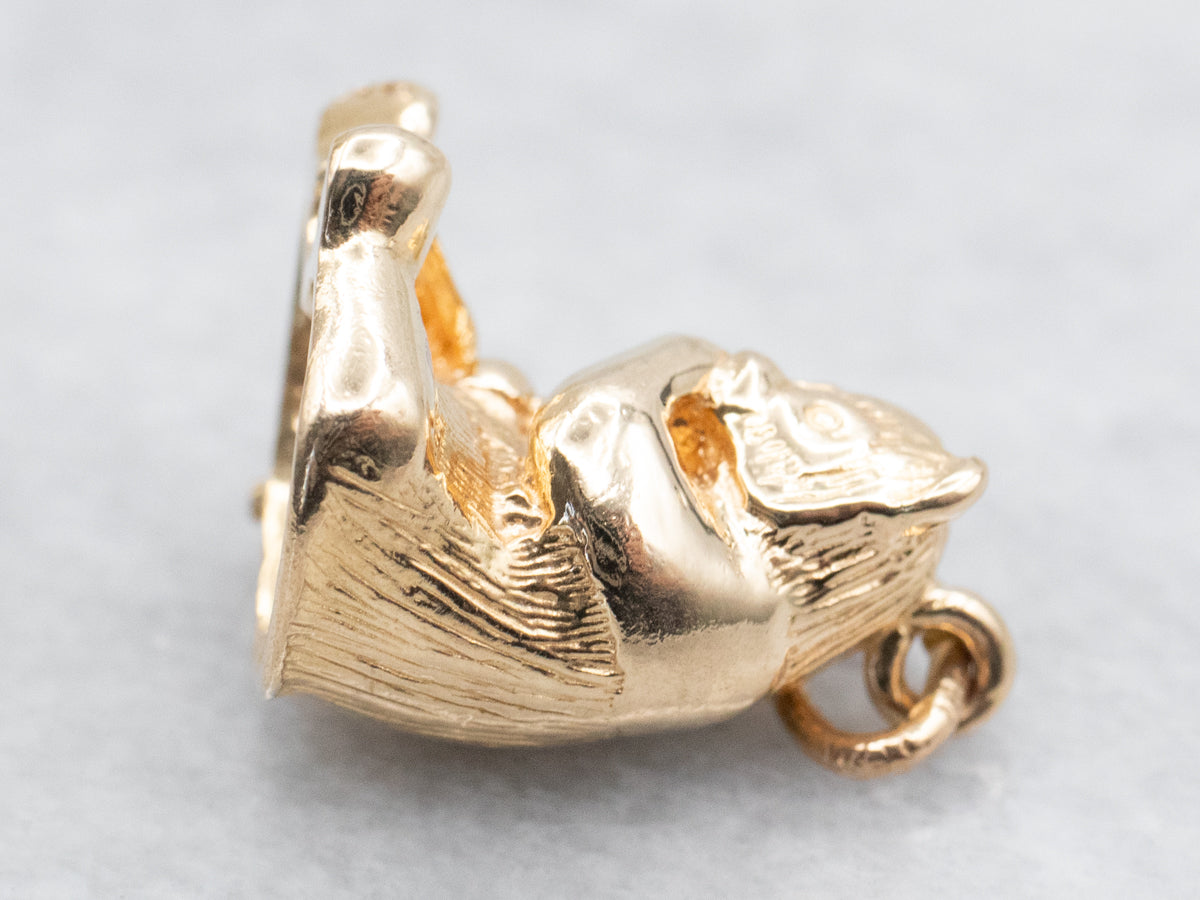 Vintage Gold Panda Bear with Bamboo  Charm