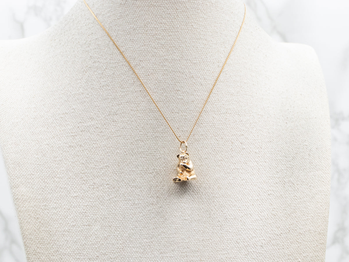 Vintage Gold Panda Bear with Bamboo  Charm
