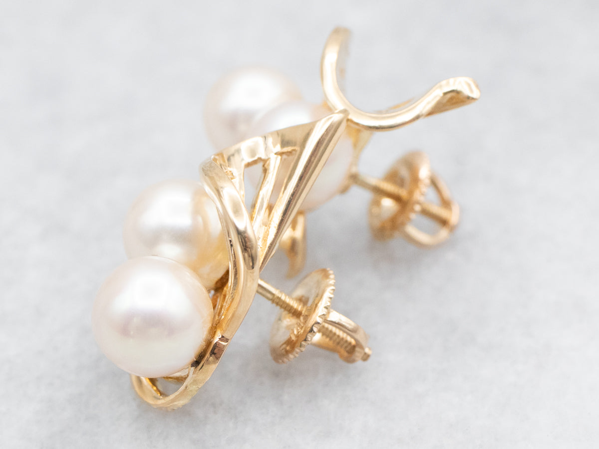 Vintage Scrolling Gold and Pearl Stud Earrings