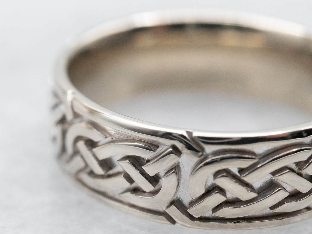White Gold Celtic Pattern Knot Band