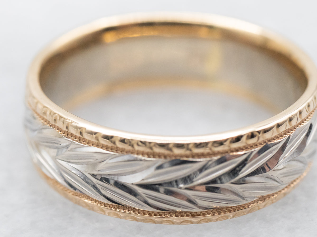 Two Tone Gold Wheat Pattern Band