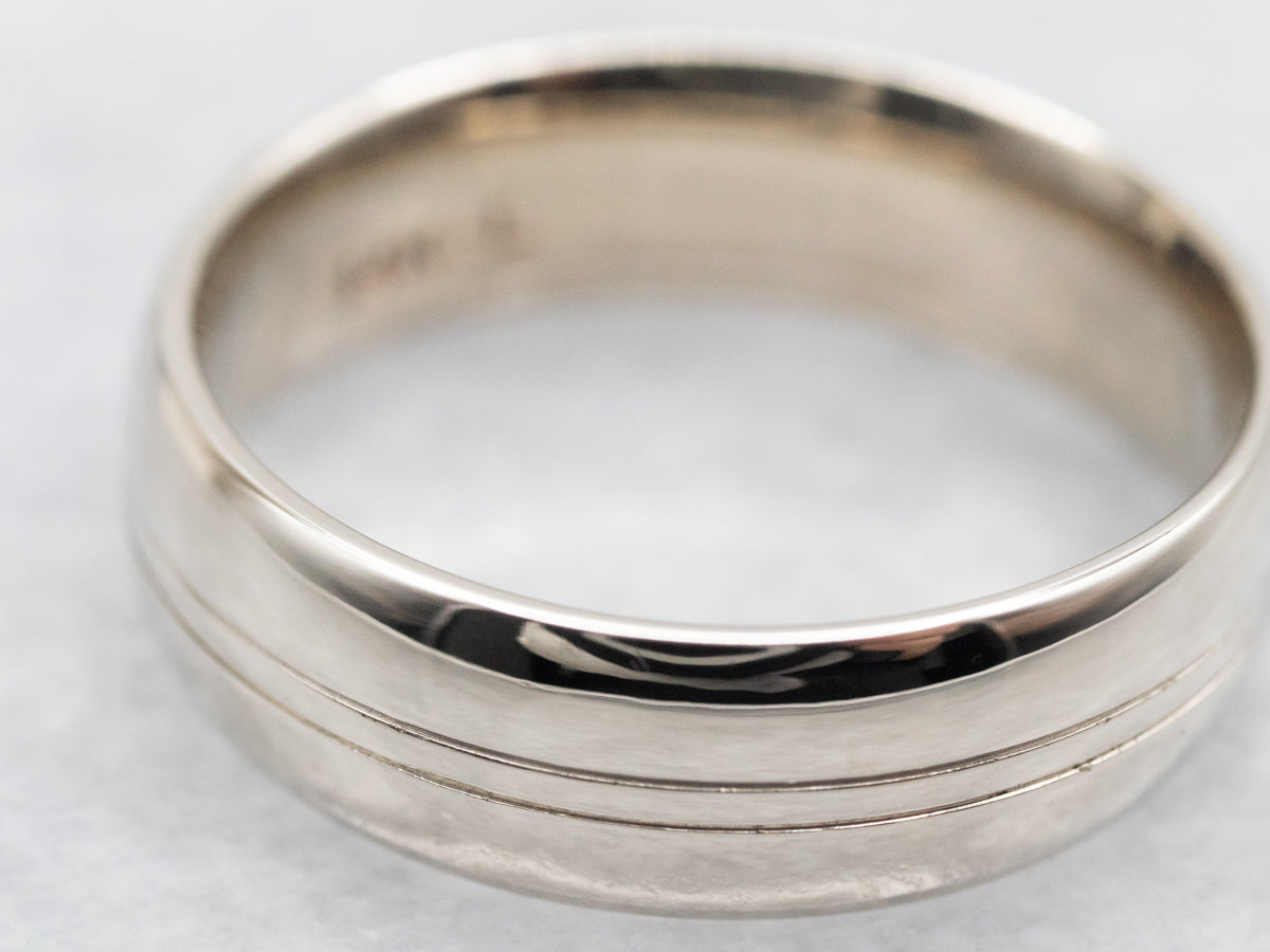 Grooved Double Line White Gold Band