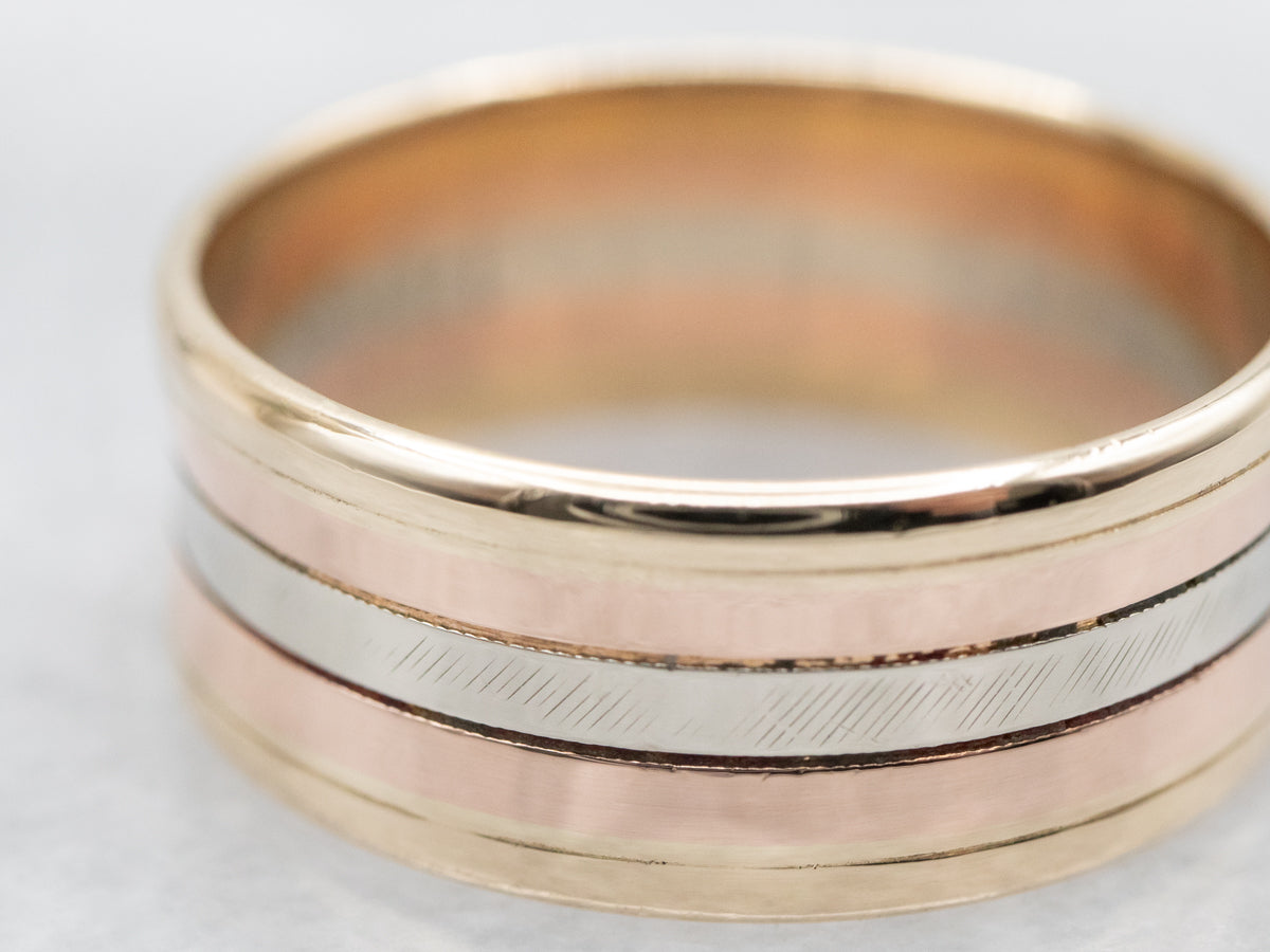 Wide Tri-Color Gold Band