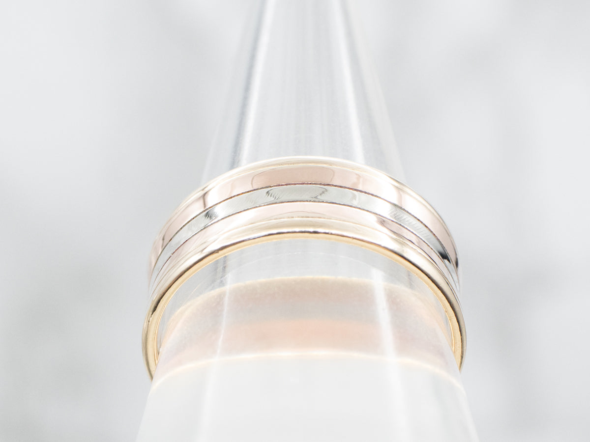 Wide Tri-Color Gold Band