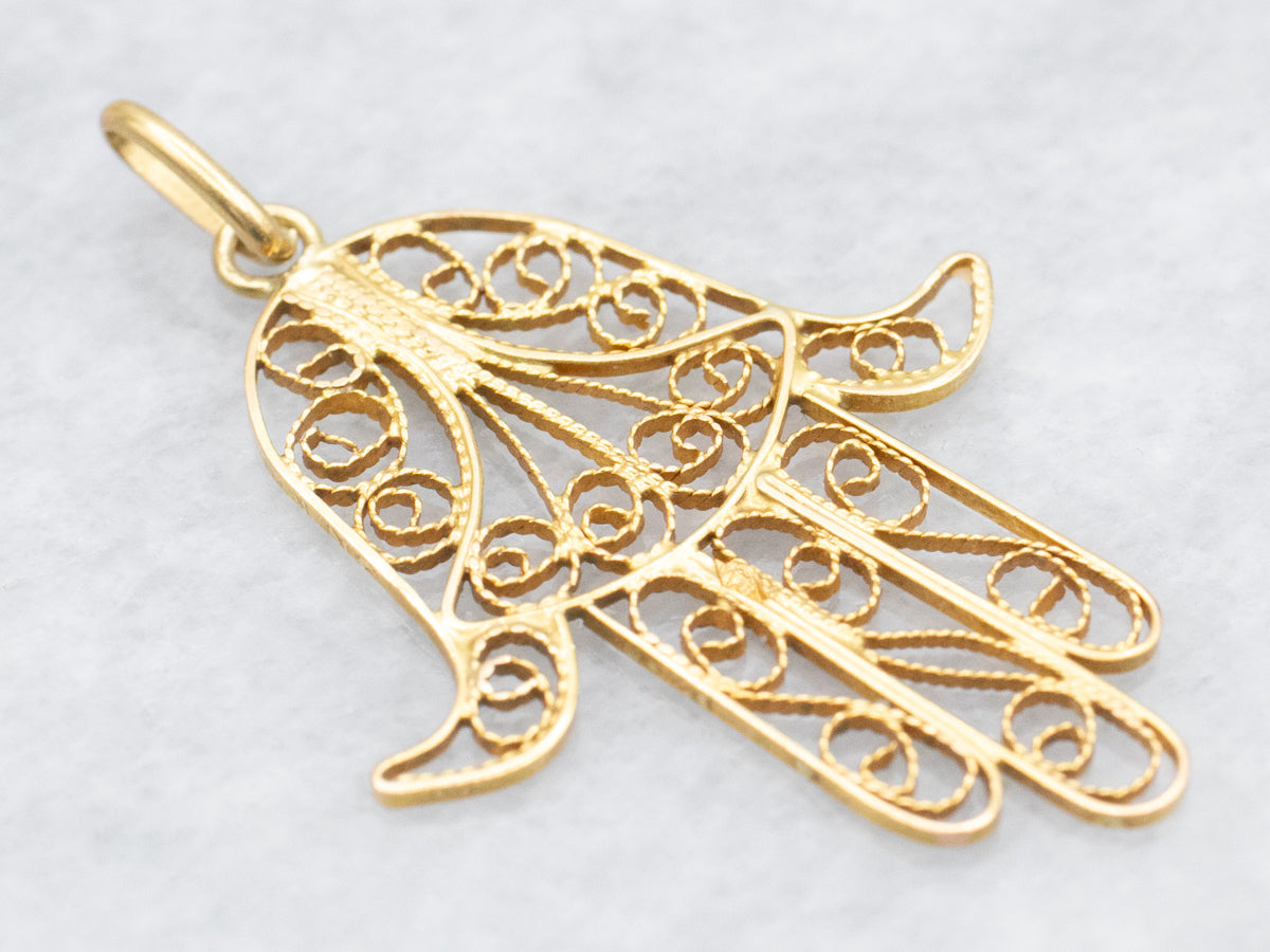 Gold Filigree Hamsa Pendant