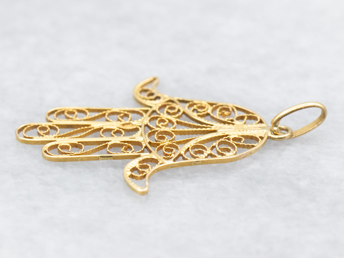 Gold Filigree Hamsa Pendant