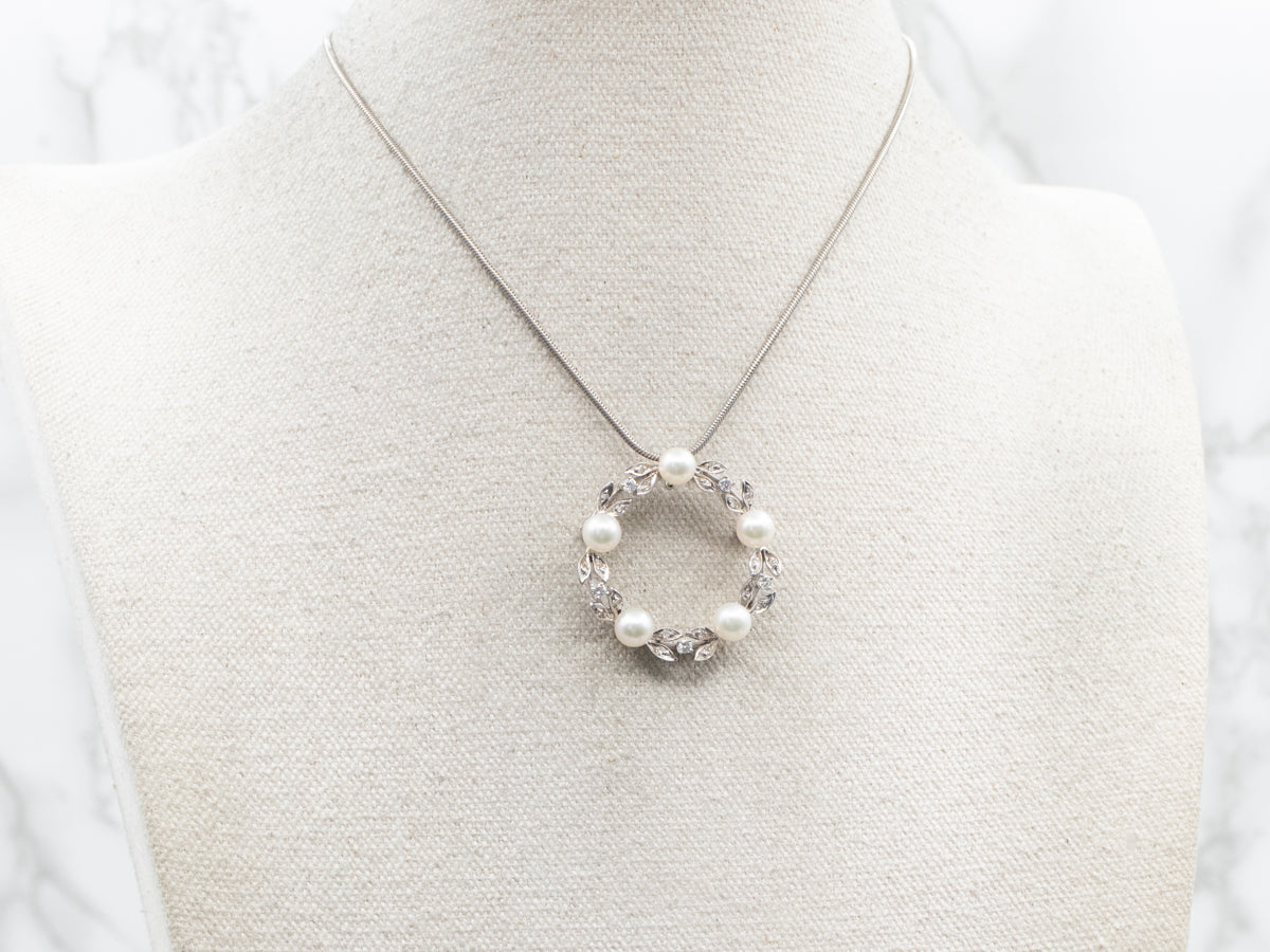 Vintage Diamond and Saltwater Pearl Circle Pin or Pendant