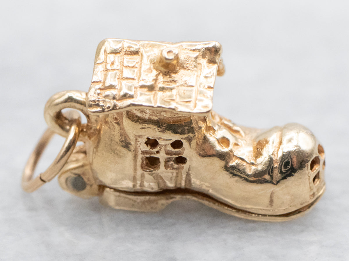 Nursery Rhyme Old Lady in a Shoe Gold Charm