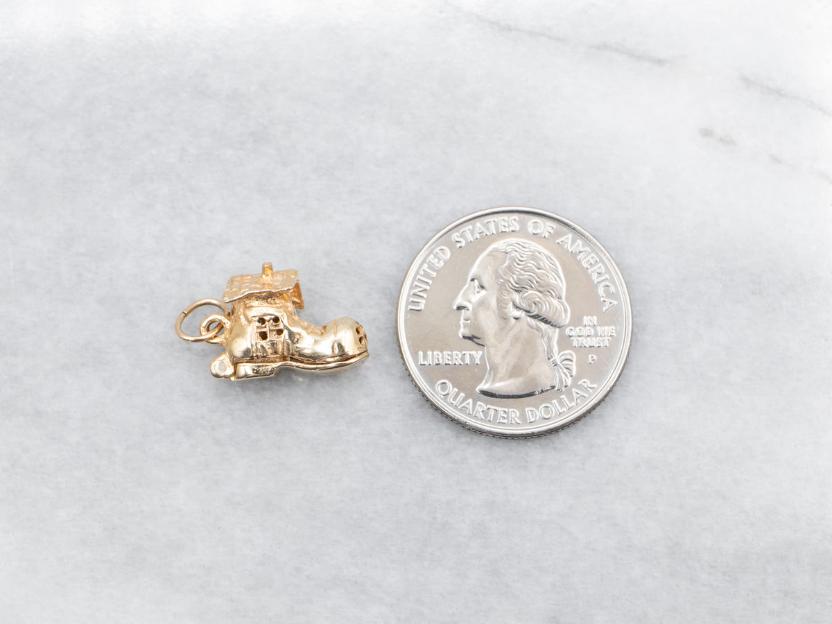 Nursery Rhyme Old Lady in a Shoe Gold Charm
