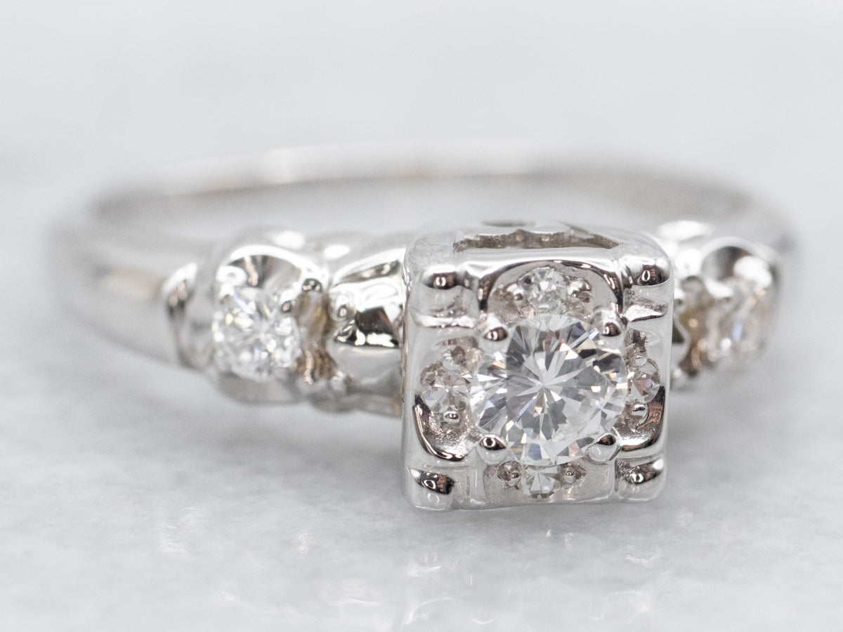 Retro Era Diamond Engagement Ring