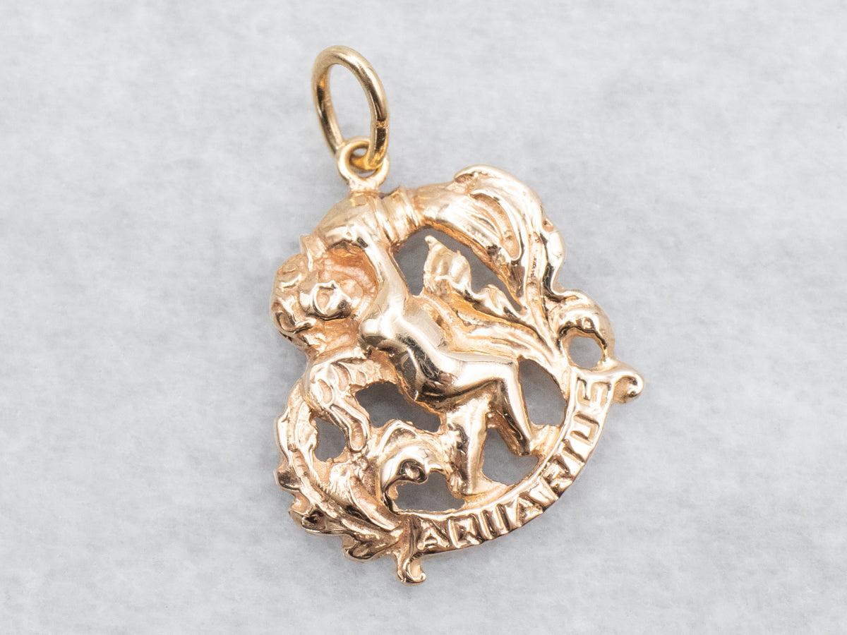 Golden Zodiac Aquarius Pendant