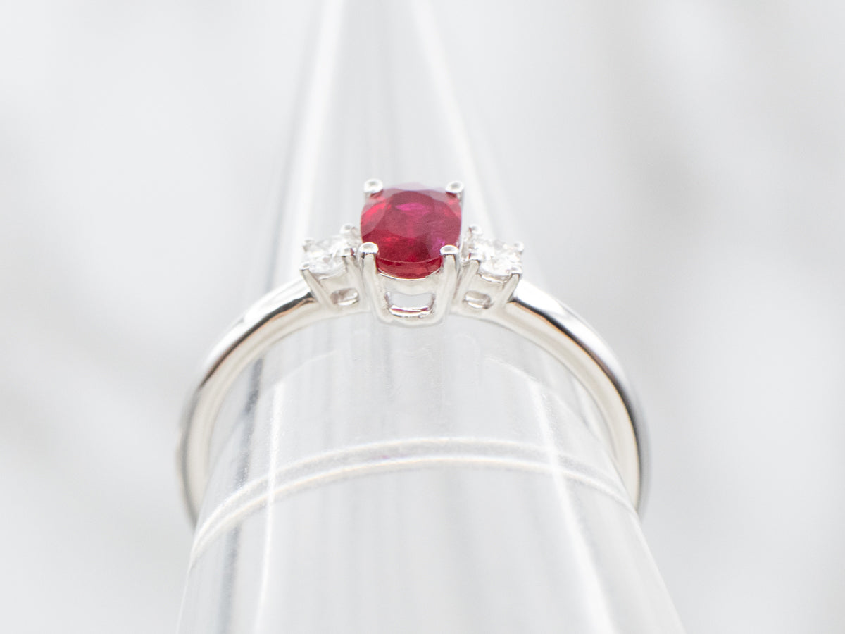 Three Stone Modern Ruby and Diamond Engagement Ring