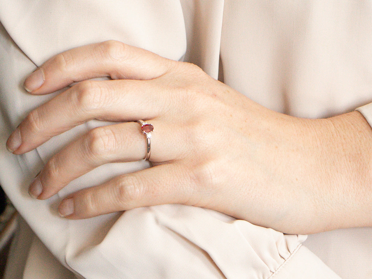 Three Stone Modern Ruby and Diamond Engagement Ring